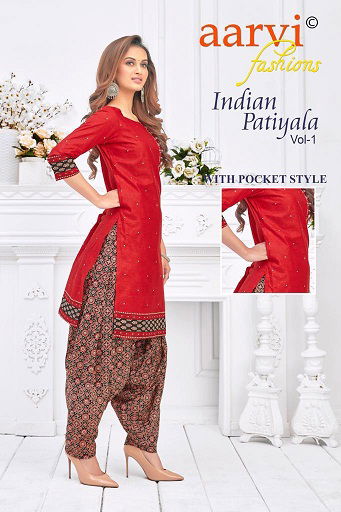 Aarvi Fashion Indian Patiyala Vol 1 Latest Fancy Designer Printed  Pure Cotton Ready made Salwar Suit Collection